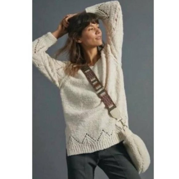 ANTHROPOLOGIE Pilcro Luna Pointelle Sweater Cream - Picture 4 of 14